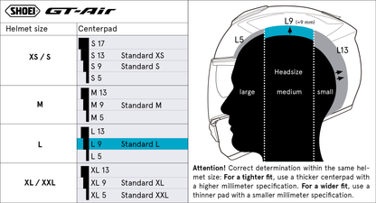 Shoei päälaen pehmuste, GT-Air