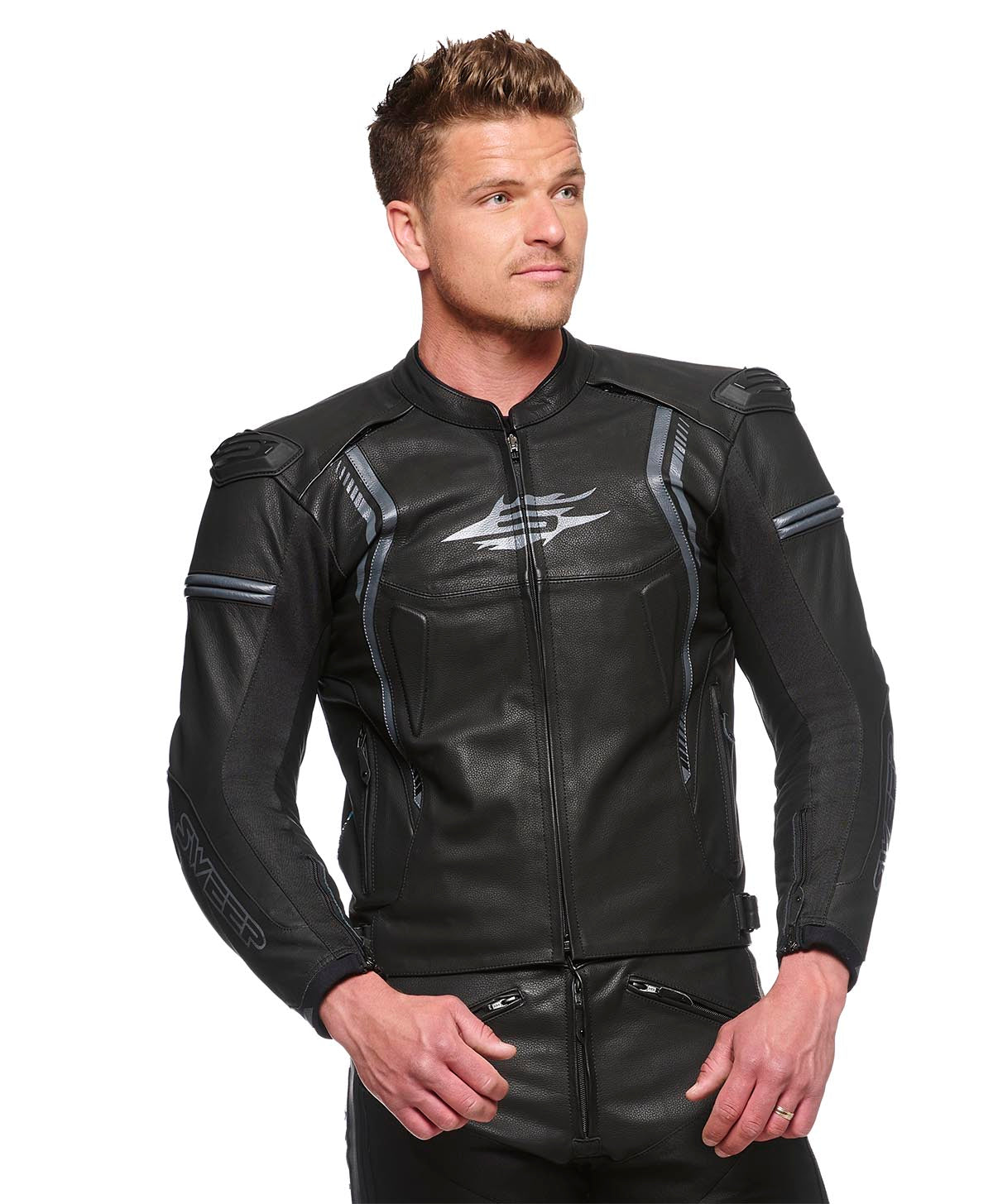 Sweep Chicane 2 leather jacket, black/gunmetal gray