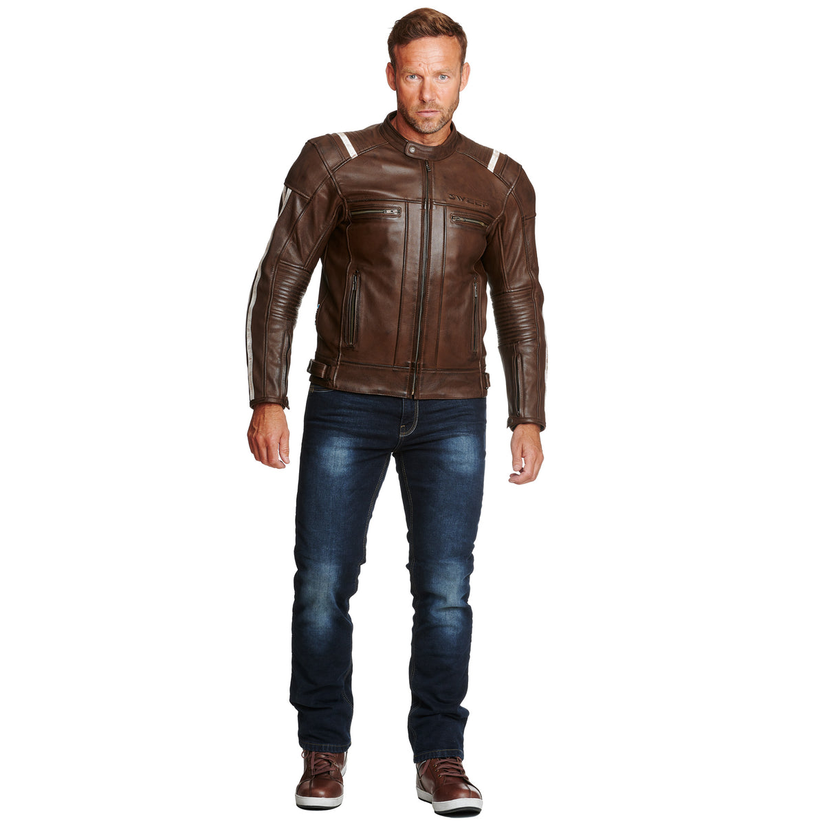 Sweep Ragnar leatherjacket, brown/white