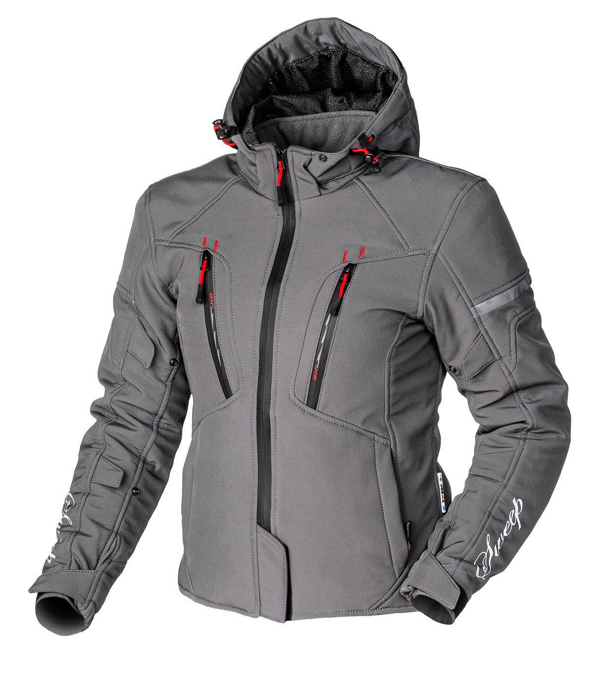 Sweep Flawless ladies softshell mc jacket W/O thermo liner, grey/red