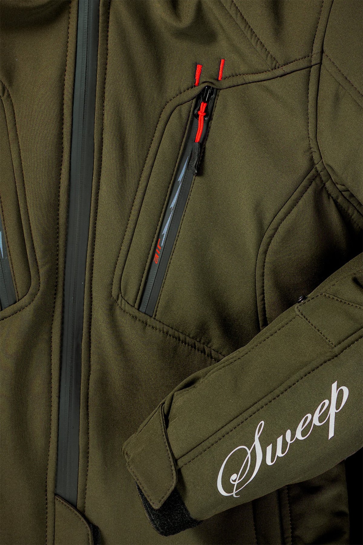 Sweep Flawless ladies softshell mc jacket, olive green/red\r\n